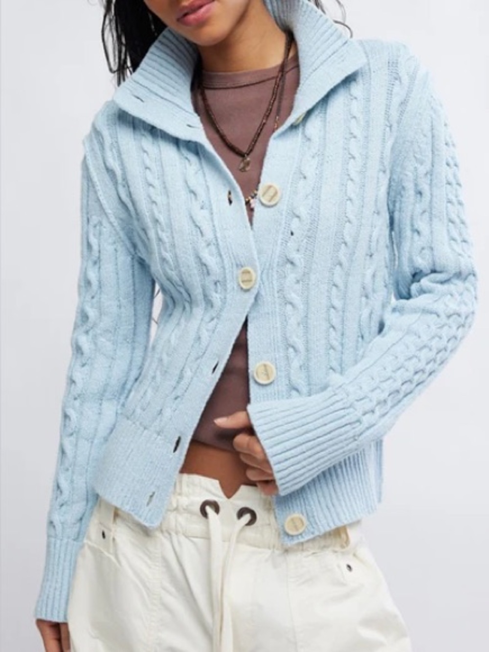 Free People We The Free Cable Stitch Cardigan in Pastel Blue